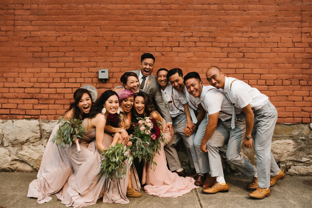 Bridesmaids photos on a wedding timeline example