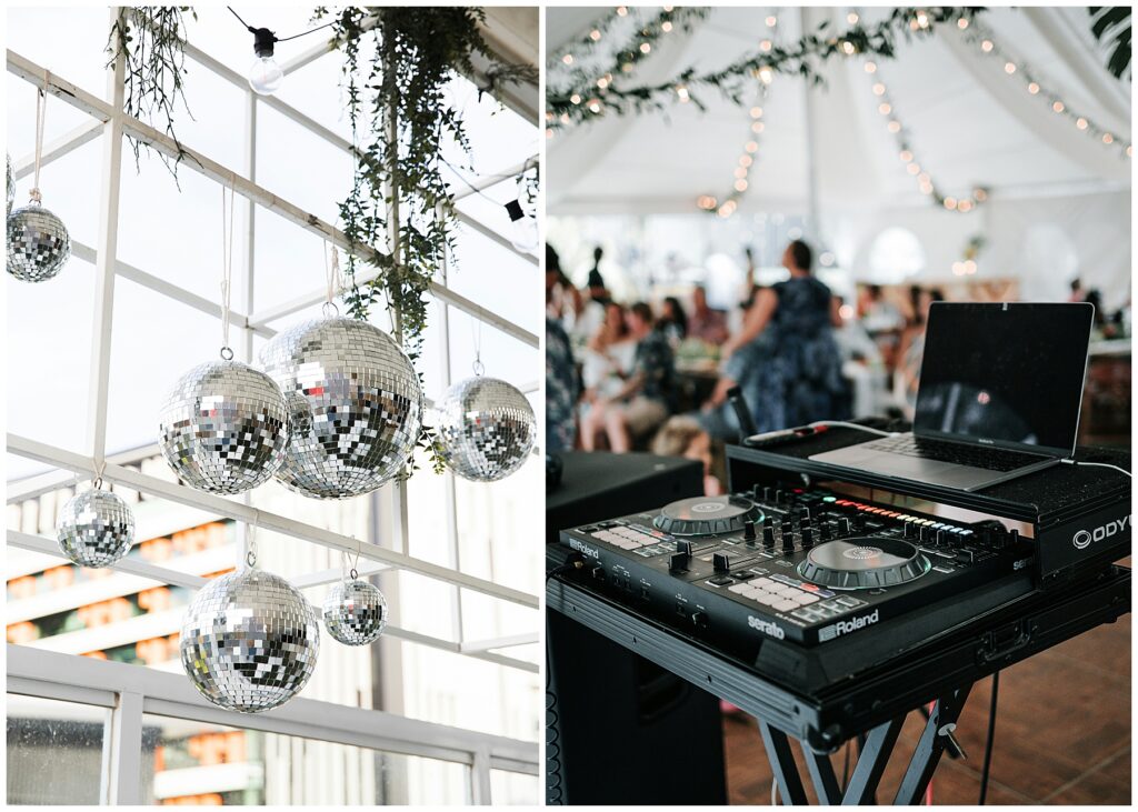 wedding DJ set up with laptop and turn tables