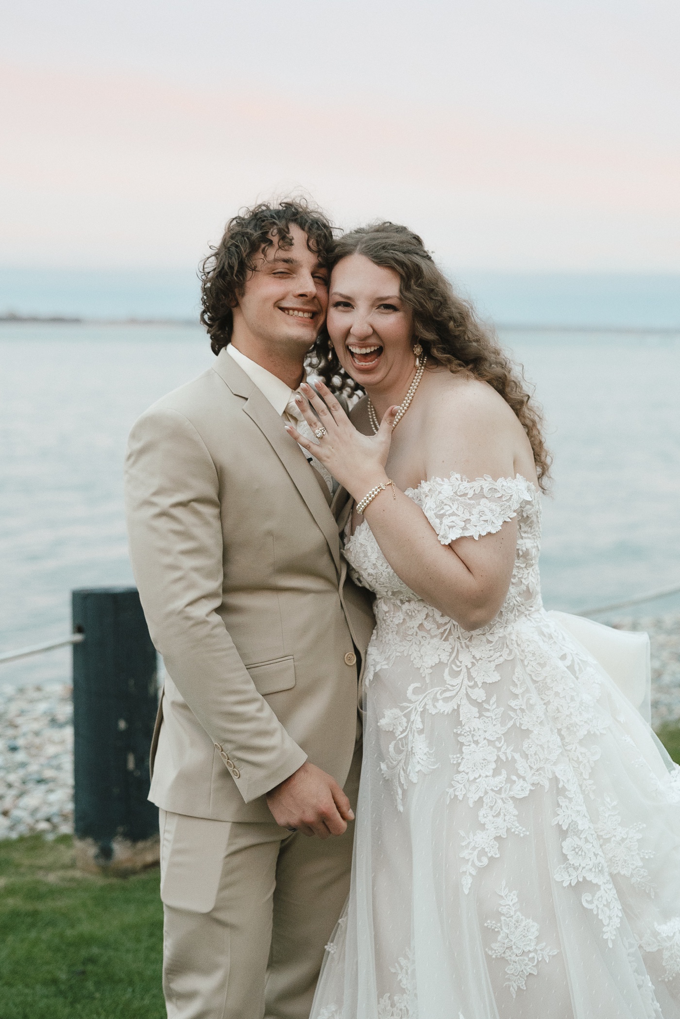 Bride and groom at the Detroit waterfront
