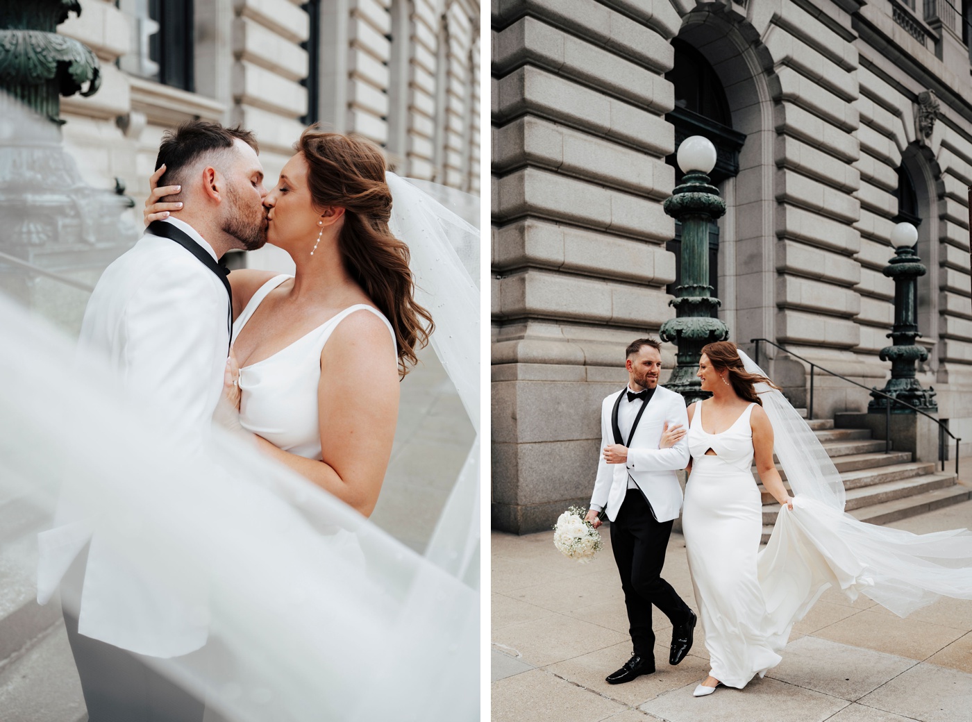 bride and groom in downtown Cleveland