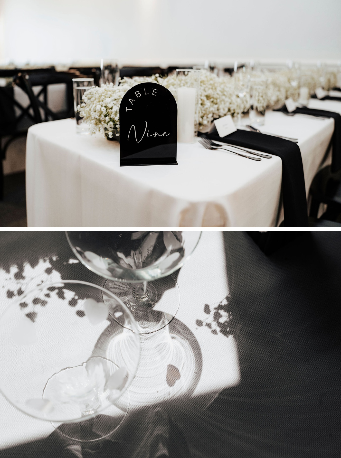 black and white wedding décor
